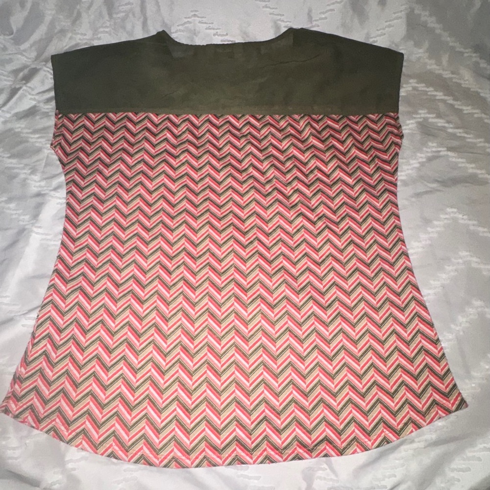 Charming Charlie Sheer Green Top with Chevron print.
